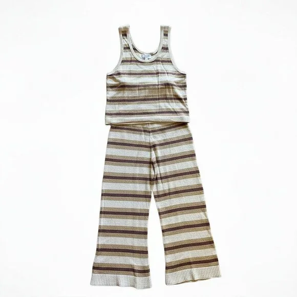 Free People Vista Sweater Set Beige Stripe Knit Tank & Pants